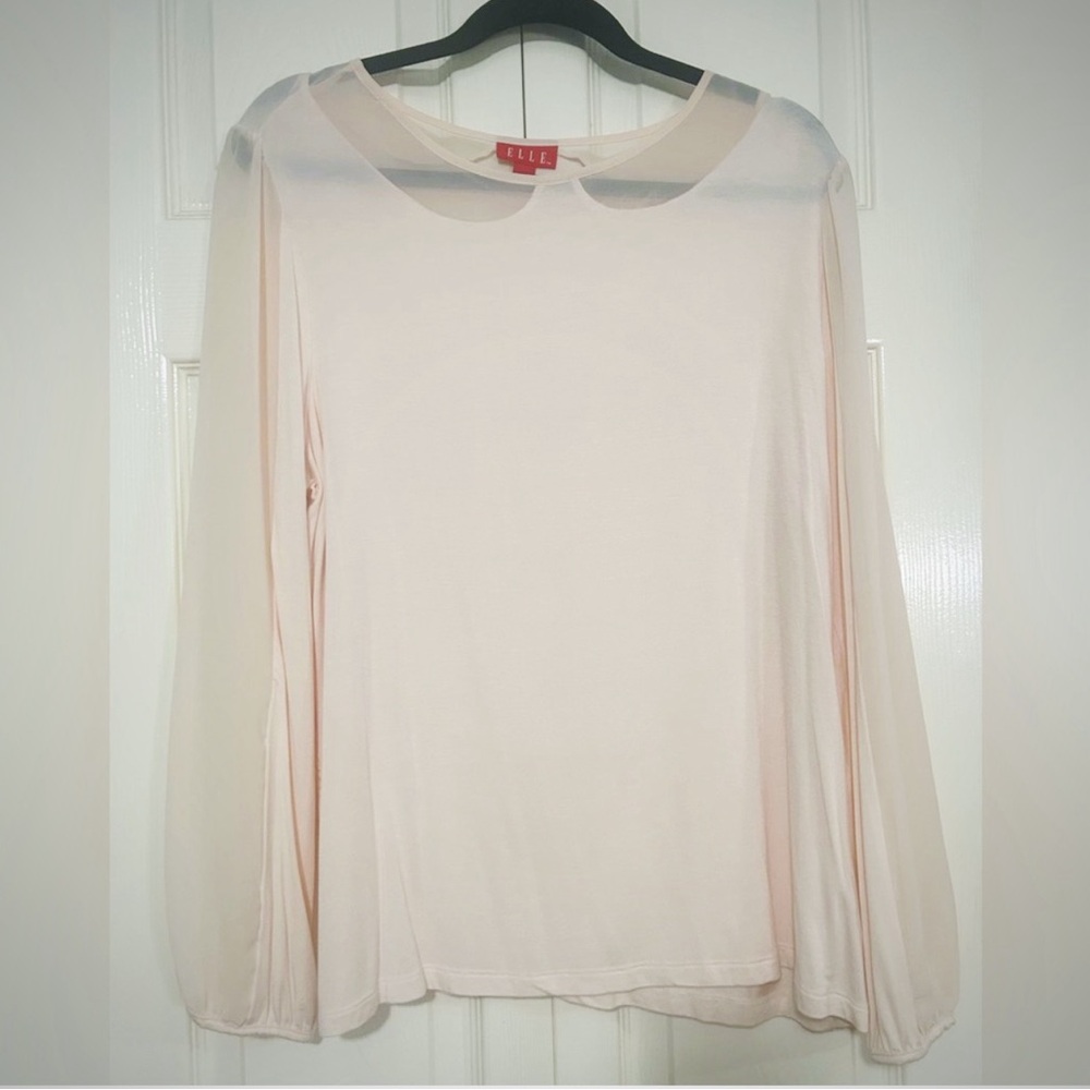 Elle, Women's Soft Pink Shirt with Sheer Block Fabric Long Sleeves